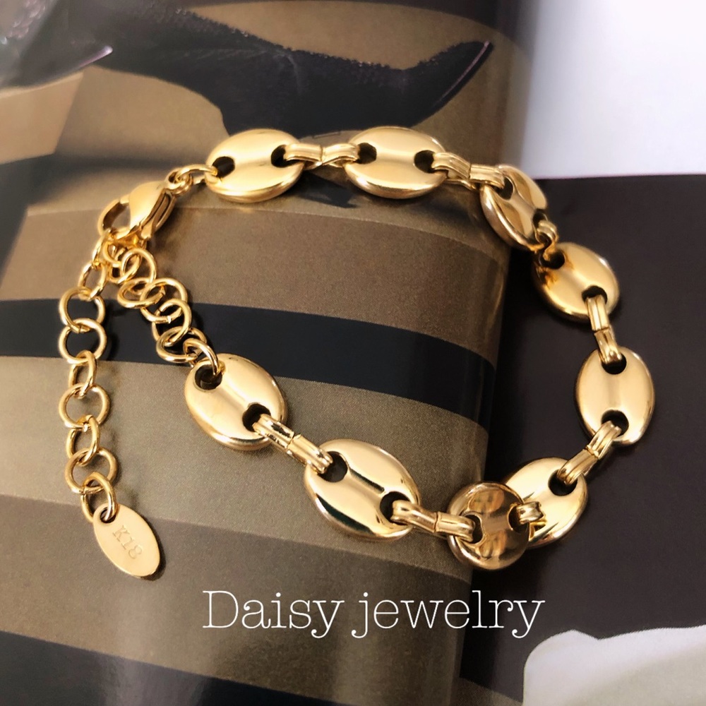 18k gold stainless steel coffee bean bracelet - Picture 1 of 6